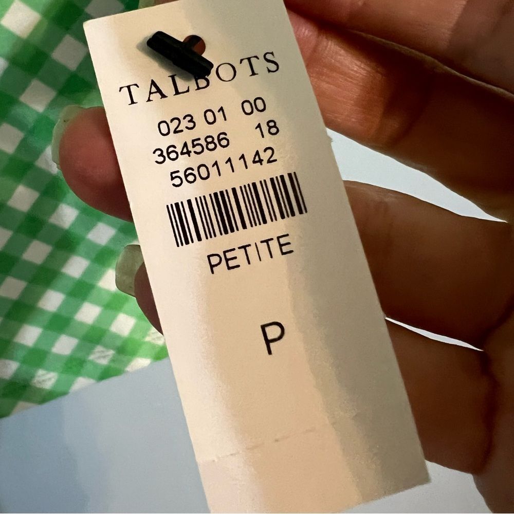 NWT Talbots Pima Cotton Bateau Neck Tee Green Gingham Sz Petite //Quarter Sleeve - Picture 3 of 12
